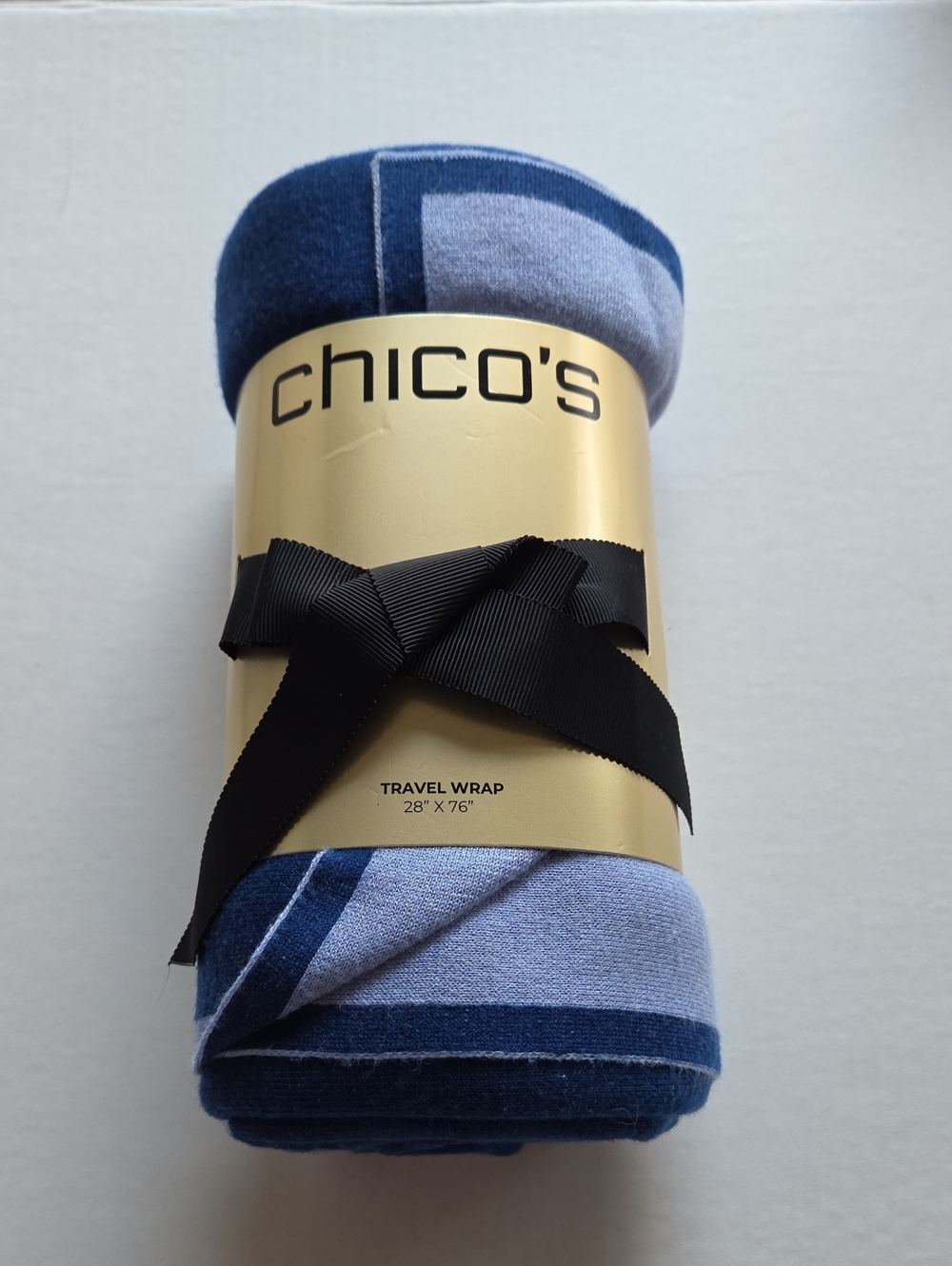 NWT Chico's Blue Colorblock Knit Travel Wrap 28"x76"
